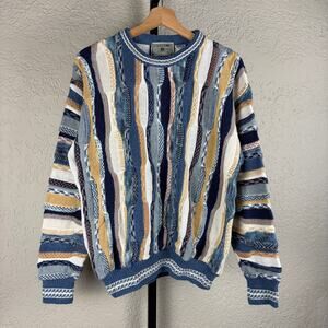 Vintage Idea Uomo Coogi Style Easter Colors 3D Cable Knit Medium Sweater